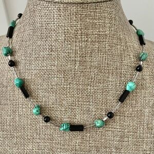 HAND CRAFTED Artisan Necklace and Earrings Sterling Silver Stone Glass Beads 17”